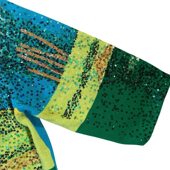 MICHAEL SIMON Vintage Seurat Sunday Afternoon sequined button front cardigan 3X - Picture 4 of 15